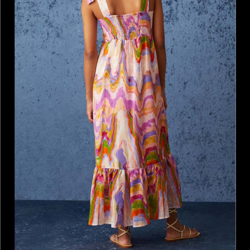 Marie Oliver Multicolor Pink Green Orange Wave-Print Maxi Dress - Picture 2 of 5
